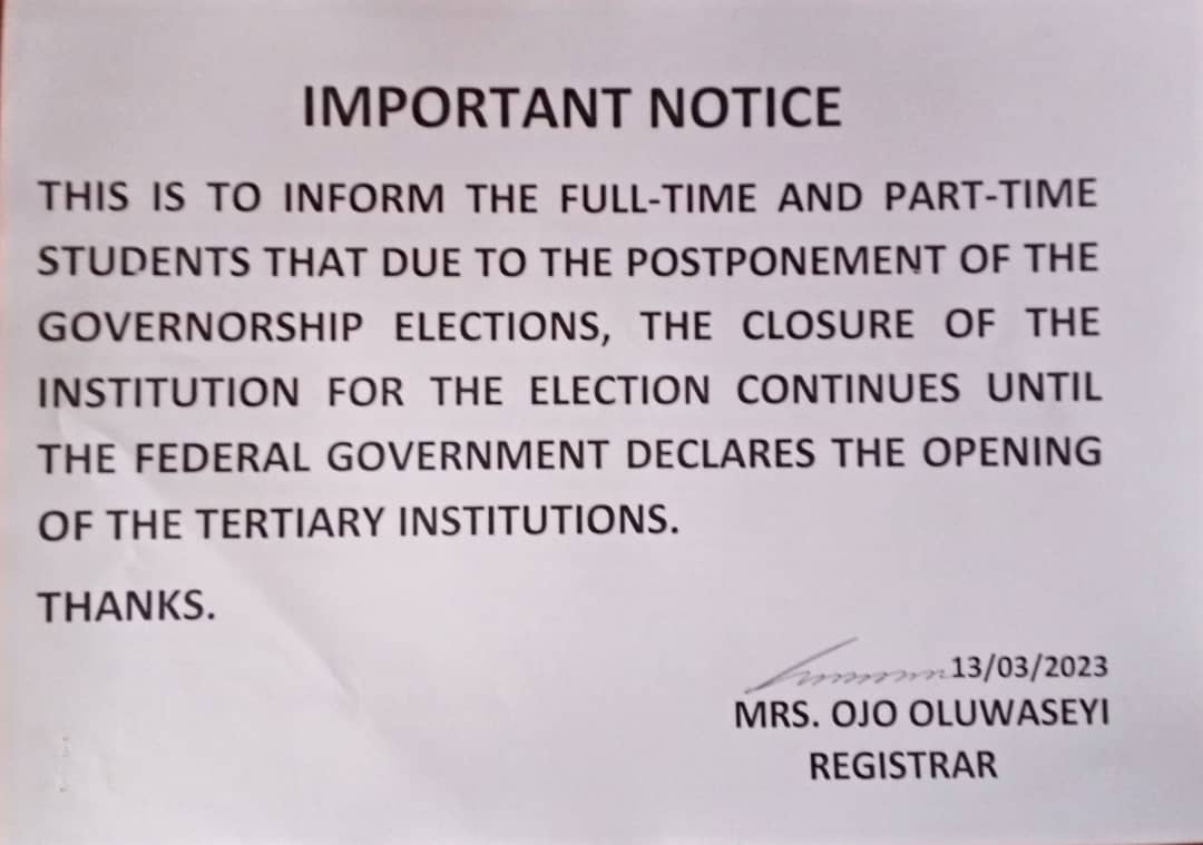 ibadancitypoly's tweet photo. Still on Election Holiday https://t.co/gEvLSm0tP4