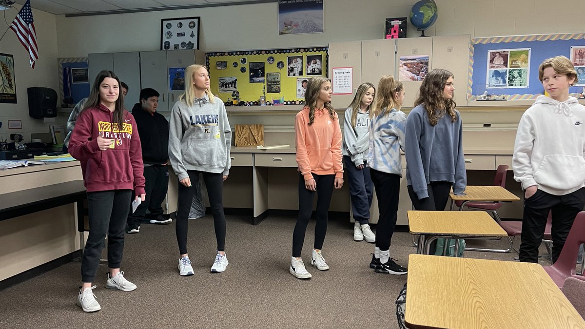 TPadilla22's tweet photo. The Laker Leaders crew is back at it again with visits to our 8th graders to discuss Confidence! HOMS today, TOMS on Thursday, then the 5th graders next week! Great leadership from @plhsglax, @GymnasticsLake, @PLSpeech, and many more! @PLLakers @DrBezek @SupePLSAS @isd719 https://t.co/WJKFwjB7DE
