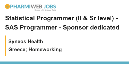 PharmaNews_Jobs's tweet image. Statistical Programmer (II &amp;amp; Sr level) - SAS Programmer - Sponsor dedicated - bit.ly/42bCVP4

#Jobs: We are looking for #StatisticalProgrammers (II &amp;amp; Sr level) with #SASProgrammer experience. Great opportunity with #SponsorDedicated! Apply now: pharmiweb.jobs/job/1578395/st… #