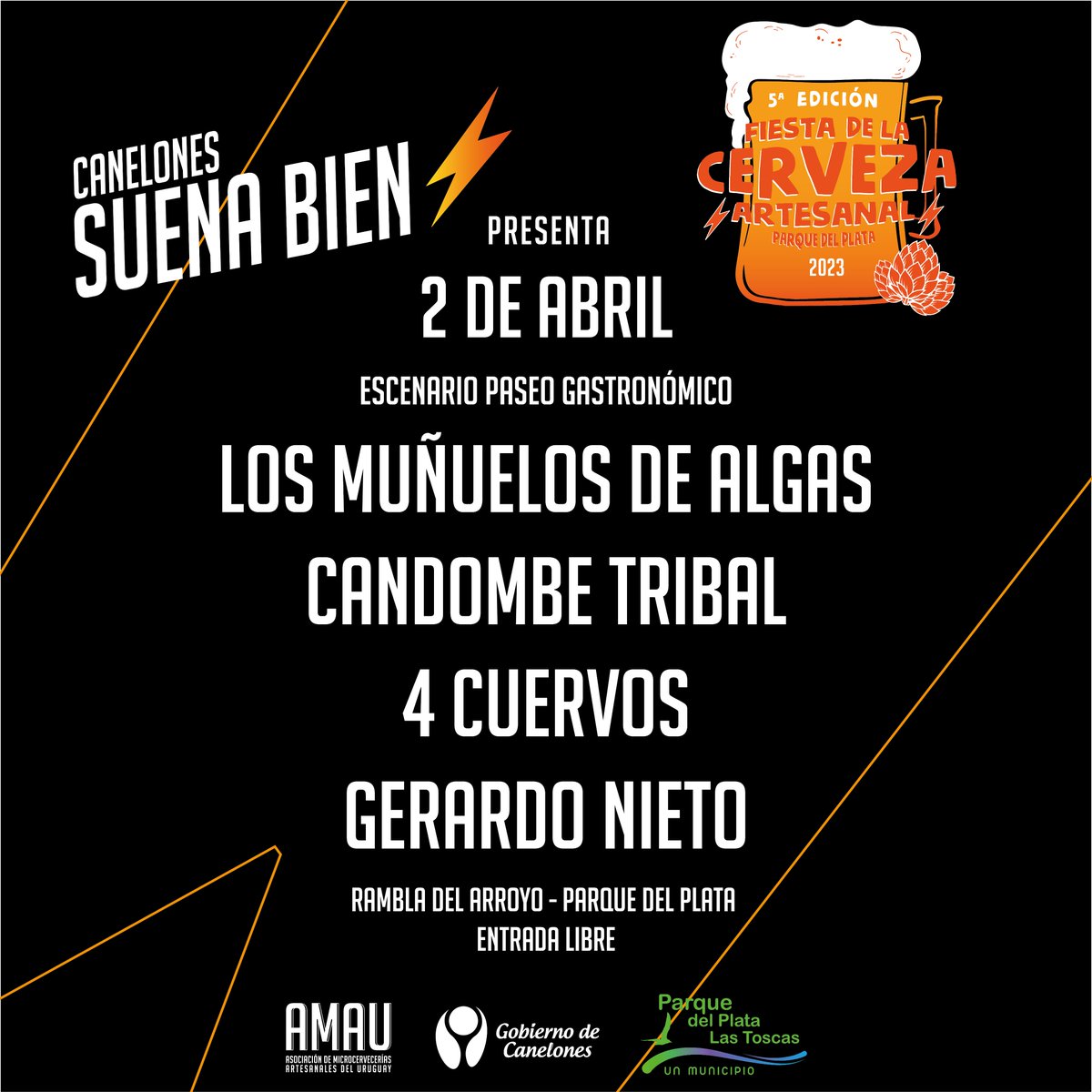 IdCanelones's tweet photo. ⚡️Canelones Suena Bien en Semana de Turismo

Cada vez estamos más cerca de vivir 2 jornadas inolvidables de #CanelonesSuenaBien⚡

🗓️1 y 2 de abril
 
🎤Serán dos escenarios en el marco de la Fiesta de la Cerveza Artesanal de #ParqueDelPlata donde se presentarán grandes artistas👇 https://t.co/2YJigbVdal