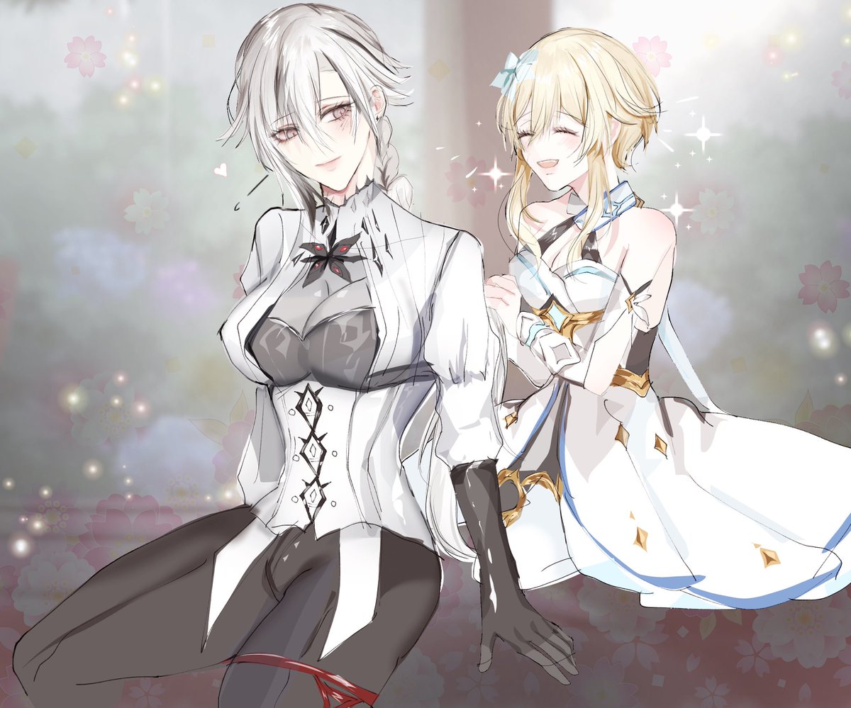 Dumb_Chan_'s tweet photo. Background not mine, it’s abispaint’s lmao. Also wtf I didn’t know she had a full on braid in the back like whatttt I thought she had short hair… or maybe I’m wrong idk I love it regardless❣️ #arlecchino #arleumi #knave #lumine #knavelumi https://t.co/3h2wrvHJW2