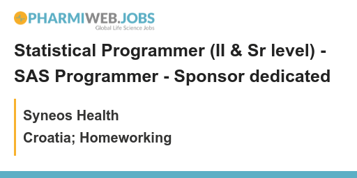 PharmaNews_Jobs's tweet image. Statistical Programmer (II & Sr level) - SAS Programmer - Sponsor dedicated - bit.ly/3yDReOZ
Are you a Statistical Programmer with experience in SAS? We are looking for II & Sr level professionals to join our Sponsor dedicated team! #StatisticalProgrammer #SASProgramme