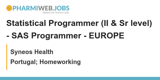 PharmaNews_Jobs's tweet image. Statistical Programmer (II &amp;amp; Sr level) - SAS Programmer - EUROPE - bit.ly/3ZNYfIO

Are you an experienced #SASProgrammer? We are looking for Statistical Programmers at II &amp;amp; Sr level in EUROPE!  #statisticalprogrammer #jobs #Europe