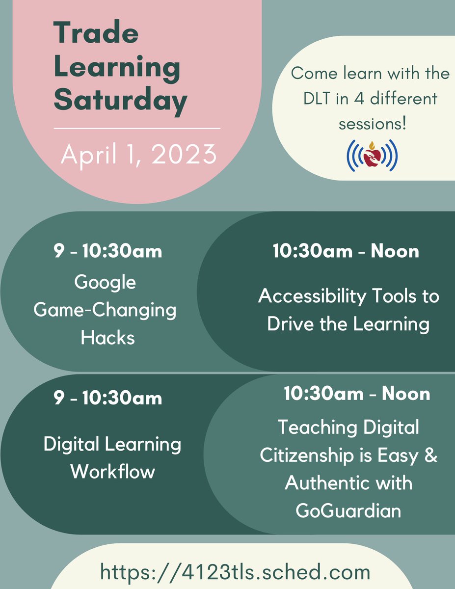 pisdtech's tweet photo. 📢We want to learn with you! The Digital Learning Team is presenting 4 sessions at Trade Learning Saturday on April 1. 

🤓Come join us for some nerdy fun!

Register here: https://t.co/EXh7b1IqQX 

#BelievePlanoISD #BelievePISD
#pisdlearns #planolearns #pisdtech https://t.co/UoW5L056Me