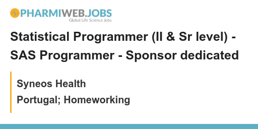 PharmaNews_Jobs's tweet image. Statistical Programmer (II &amp;amp; Sr level) - SAS Programmer - Sponsor dedicated - bit.ly/3YN0Ql9

#StatisticalProgrammer needed! Join a sponsor dedicated team at II &amp;amp; Sr level as a #SASProgrammer. #DataScience #JobOpportunity #Analytics #CareerMove