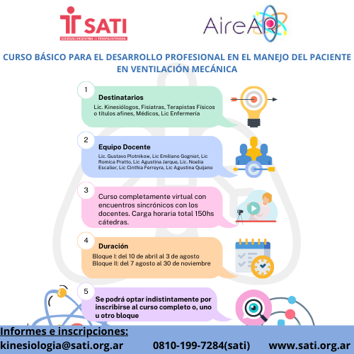 SATIarg's tweet photo. Curso básico para el desarrollo profesional en el manejo del paciente en ventilación mecánica.
Informes e Inscripciones: kinesiologia@sati.org.ar https://t.co/xXyREY0zqe