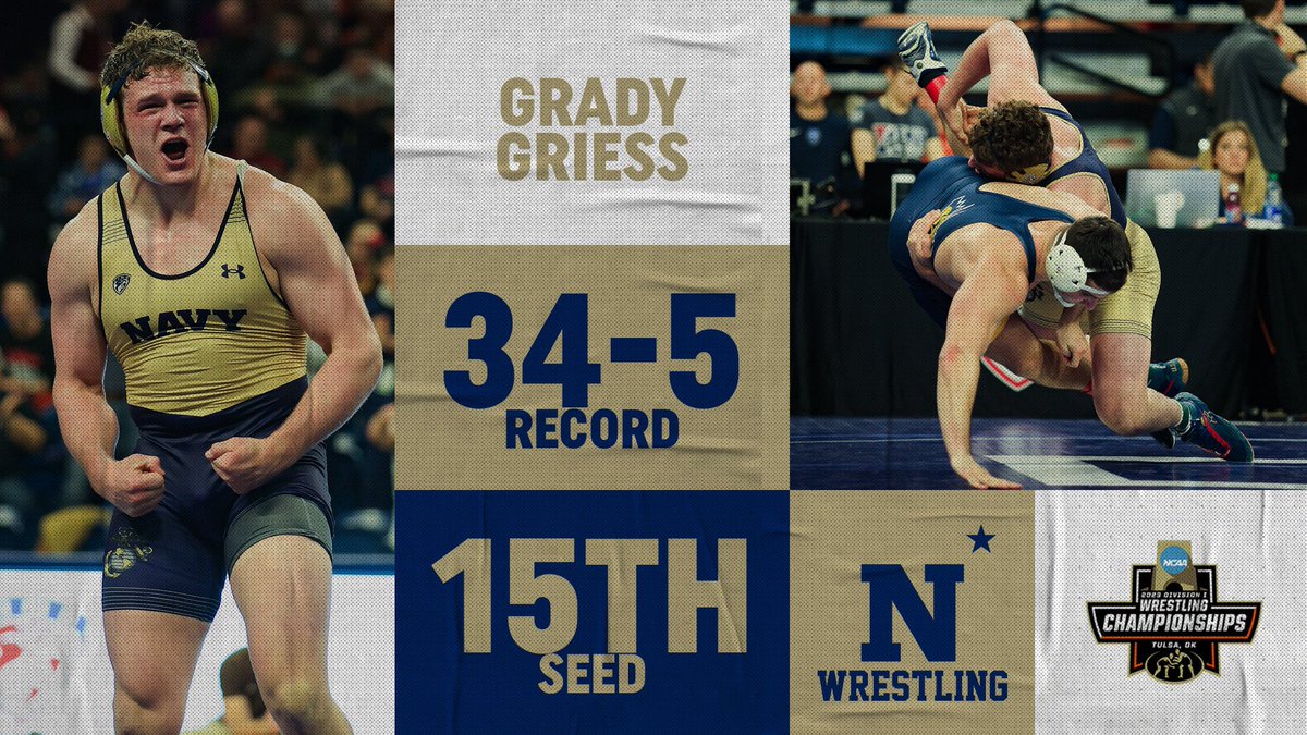 Last up for our NCAA Spotlights is 2/C Grady Griess! 

Grady is the NCAA wins leader and is coming off an EIWA championship. He faces the 18th Josh Heindselman (Oklahoma) in the first round. Let’s go Grady! 

#GoNavy⚓️ x #WinTheBattle