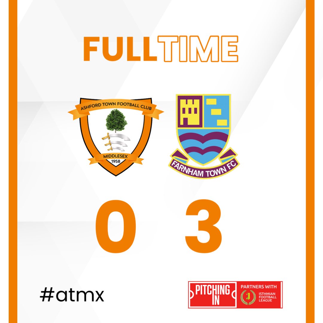 ashfordtownmx's tweet photo. FULL TIME.
@FarnhamTownFC progress to play Fleet Town. Good luck in the next round.
#ASHFAR #atmx https://t.co/sjJPkMYo6p