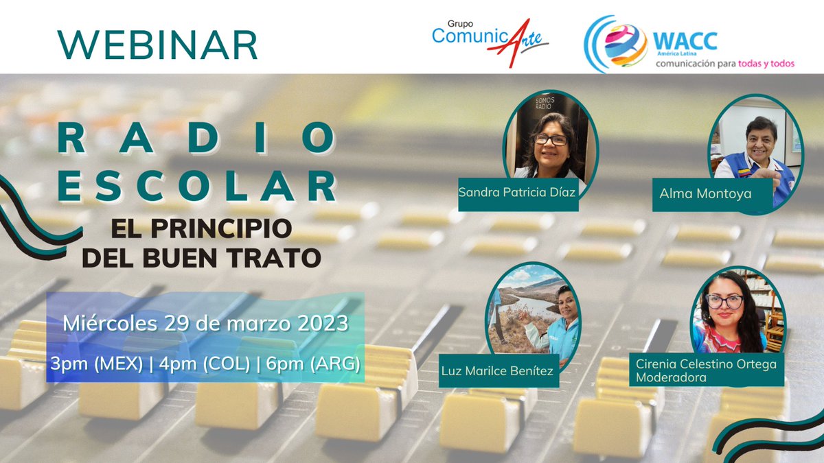 ALWacc's tweet photo. 📣 ¡Tenemos webinar! No pierdas la oportunidad, hablaremos sobre:
Radio escolar: el principio del buen trato

🗓 Miércoles 29 de marzo
⏰ 3 pm (MEX) | 4 pm (Col) | 6 pm (ARG)
💻 Transmisión vía: Facebook WACC América Latina
🔗 https://t.co/qLjP04FGE8 https://t.co/44OLXYVKAT