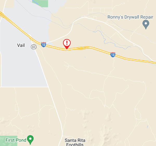 ArizonaDOT's tweet photo. I-10 WB near SR 83 (MP 284): A crash is blocking multiple lanes. #Aztraffic #TucsonAz #VailAz https://t.co/PNUkgPvZnD