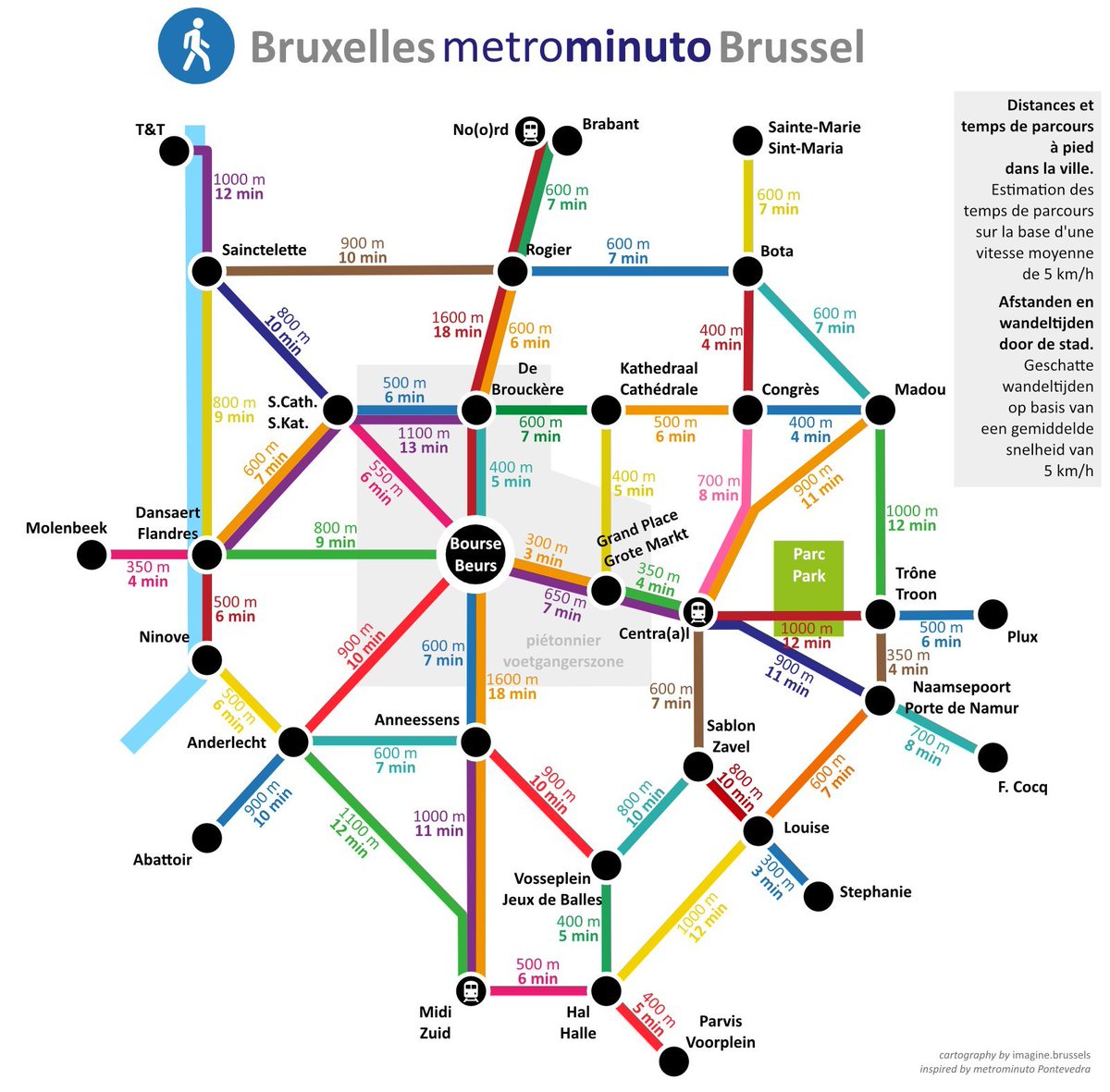 Did you already have a look at the #metrominuto for #Brussels. A map showing walking time between the different hot spots of the city centre. Design based on the original from #Pontevedra. Enjoy the walk! 
#welovegoodmove #streetsforpeople #walkability #liveablecities