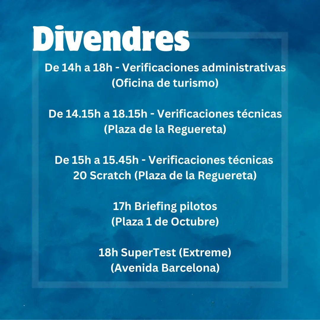 OLIANAOFFROAD's tweet photo. Ya tenemos horarios! Este viernes empieza la fiesta! GAAAAAS

PD: nos reservamos el derecho a modificar los horarios en caso necesario. https://t.co/f4zv64loEI