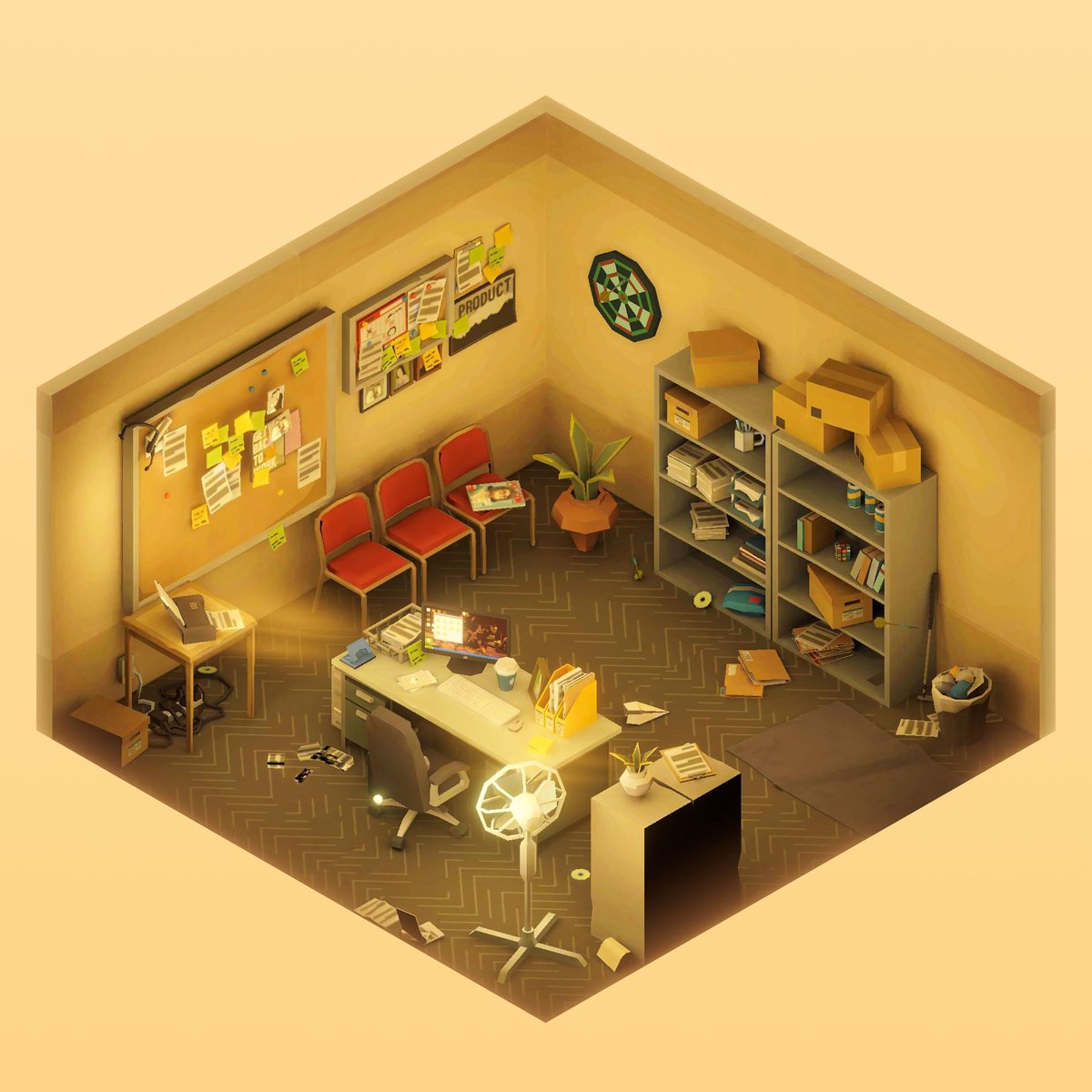 ArrowCodeGD's tweet photo. Diorama made from one of the levels, just by switching the projection from perspective to orthographic! A new POV also shows me that I forgot about sunlight on the floor... Time for some baking... 🙈 

#videogame #mobile #hiddenobjects #madewithunity #diorama https://t.co/OVatabukVX