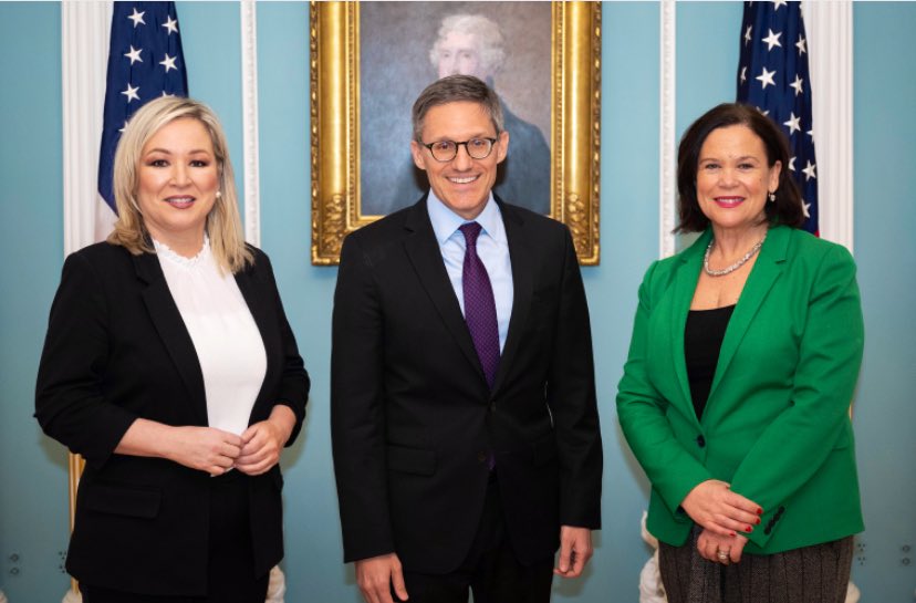Good meeting with Sinn Fein leaders <a href="/moneillsf/">Michelle O’Neill</a> and @maryloumcdonald. We reaffirmed our shared commitment to peace and prosperity in Northern Ireland.