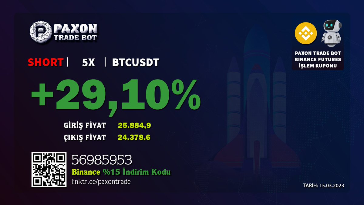 ilhan_karasu's tweet photo. Nerede Kalmıştık? 

❇️ PAXON TRADE BOT #BTC / USDT ( #binance  ) #FUTURES #Scapl işlem kuponu

#BTC  #BITCOIN  #CRYPTO #PAXON #TRADE #EXCHANGE #ilhankarasu https://t.co/3swiTlCLHt