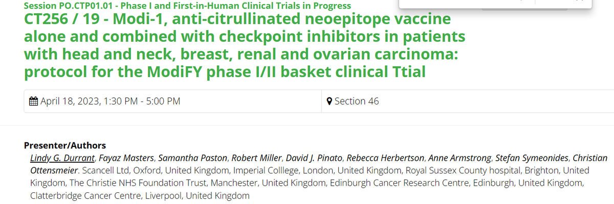 Bermudashorts2's tweet photo. #AACR23 CT256 / 19 - Modi-1, anti-citrullinated neoepitope vaccine @scancellpharma #moditope $SCLP.L #SCLP https://t.co/OrZlu7rOXY