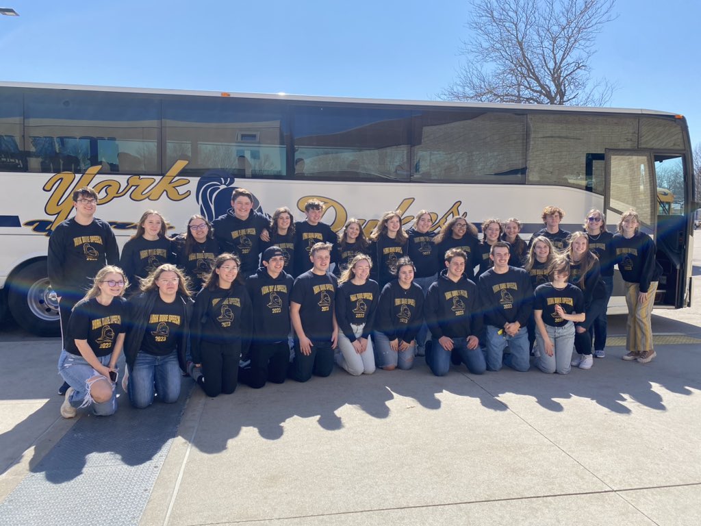 York1ActSpeech's tweet photo. Thank you Fine Arts Boosters, our parents, and York Public Schools! The Dukes are in Kearney and ready to SPEAK! State speech is Wednesday at Kearney High School! Leave it all in the room, DUKES! #yorkdukes https://t.co/y2xNeJvG6p