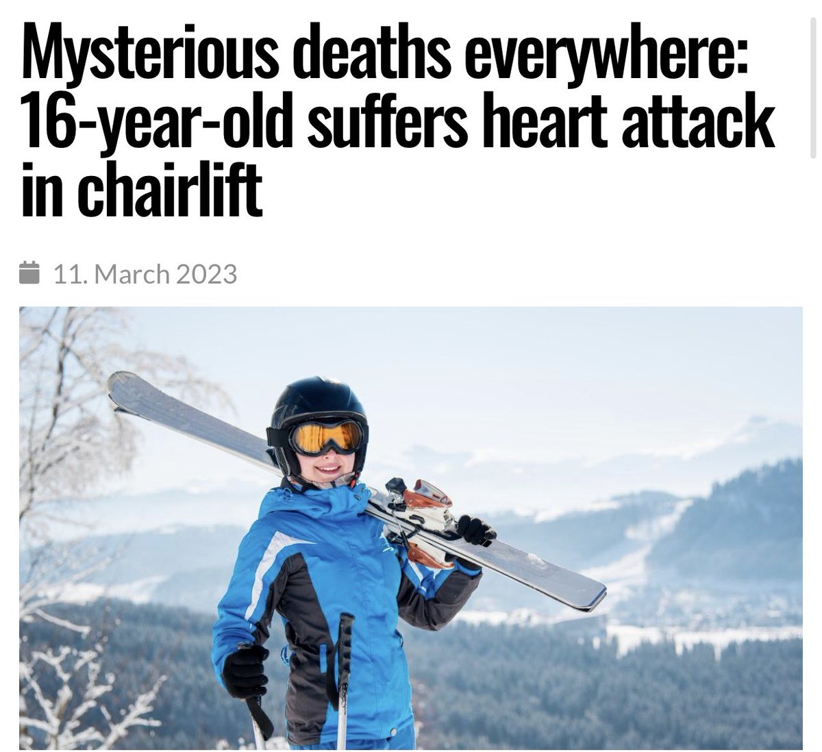 A 16 year old boy from Italy suffered a heart attack last week while riding a chairlift up the mountain in the Prali ski area. He was airlifted to a nearby hospital, but unfortunately he did not survive. His organs have been donated. report24.news/ueberall-myste…