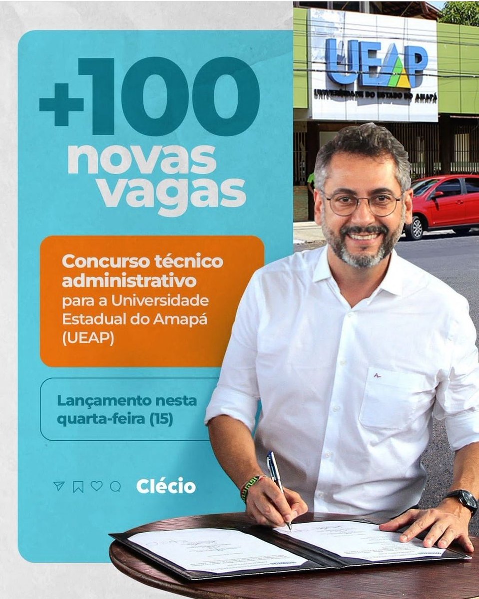 cleciozinho's tweet photo. Nesta Quarta (15), lançaremos o edital da UEAP com 101 vagas distribuídas no Campus Macapá e região dos lagos, Amapá. Um passo importante para melhorar o ensino superior no estado, acompanhe amanhã no site do governo todas as informações deste concurso. https://t.co/0sYbnNEKoy