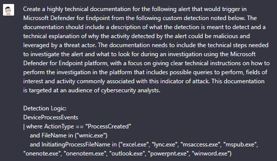 Cyb3rDefender's tweet photo. @ACEResponder @Cyb3rMonk I've found that giving clear instructions on tone and audience works well. I had some success with this prompt the other day. It wasn't perfect but it saved me a lot of time. https://t.co/rZrm1hq8Ep