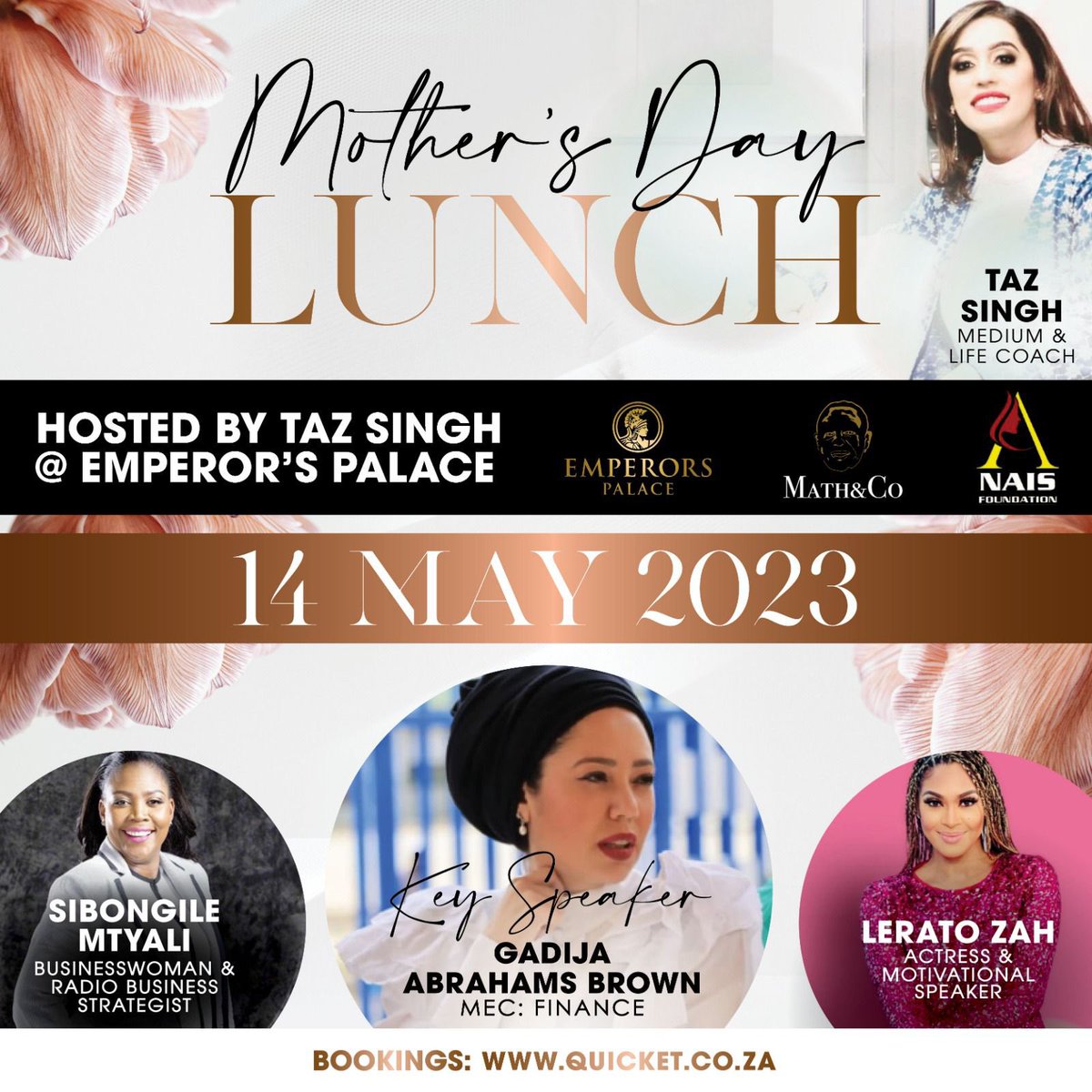 NaisFoundation's tweet photo. Join us for a Mother’s day lunch with Tazz Singh. Book your spot today…#empoweringwomen #MothersDay2023 @neo_mafolo @noxy21 @RefilweMochoari @onairwithtaz https://t.co/yiDvHAIFYx