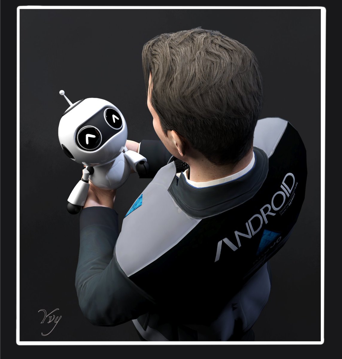 A new friend for Connor 👀💙 #DetroitBecomeHuman #connordbh #dbhconnor #tinybot #3dart #3drender #Daz3D Connor model ported by metoria on twitter