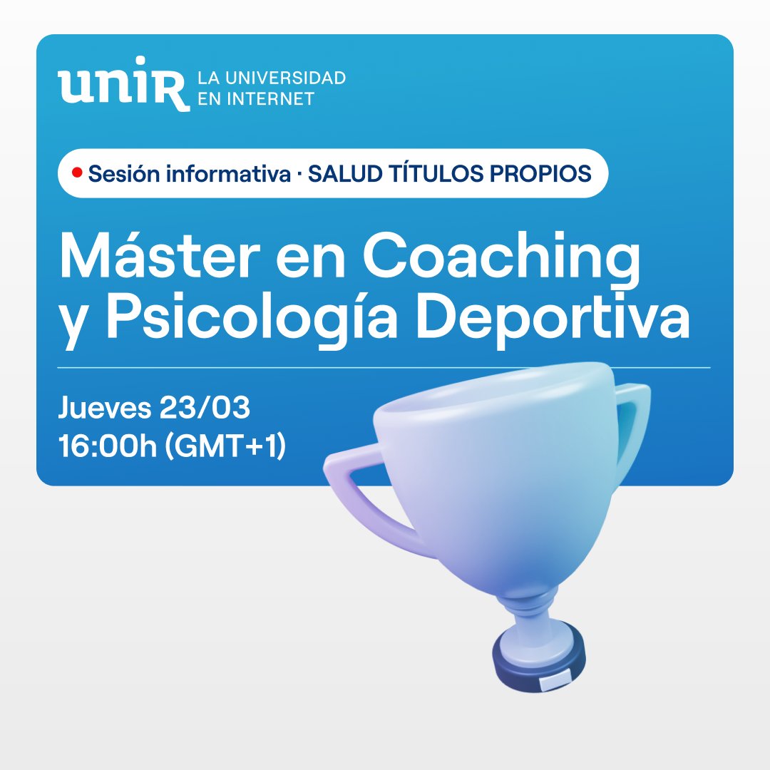 alvarezcampillo's tweet photo. Esta sesión informativa sobre el Máster en Coaching y Psicología Deportiva de @UNIRuniversidad puede interesarte mucho si quieres formarte en una de las especialidades con más demanda profesional en el ámbito del deporte.

➡️ https://t.co/qKRbZKnp2R

#coachingdeportivo https://t.co/7dUuo0qcst