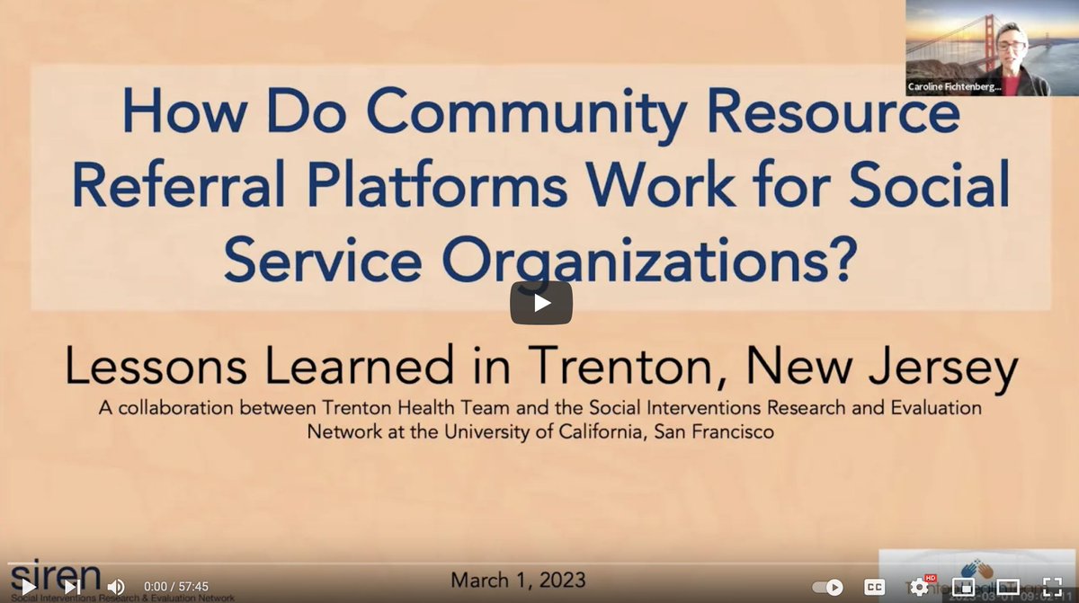 📢ICYMI: Webinar Recording is Live!
How Do Community Resource Referral Platforms Work for Social Service Organizations? Lessons Learned in Trenton, NJ. 
Watch it here: sirenetwork.ucsf.edu/tools-resource…
@TrentonHealth @ync @caroline_fich @GregoryPaulson Coiel Ricks-Stephen + Jessica Burnett