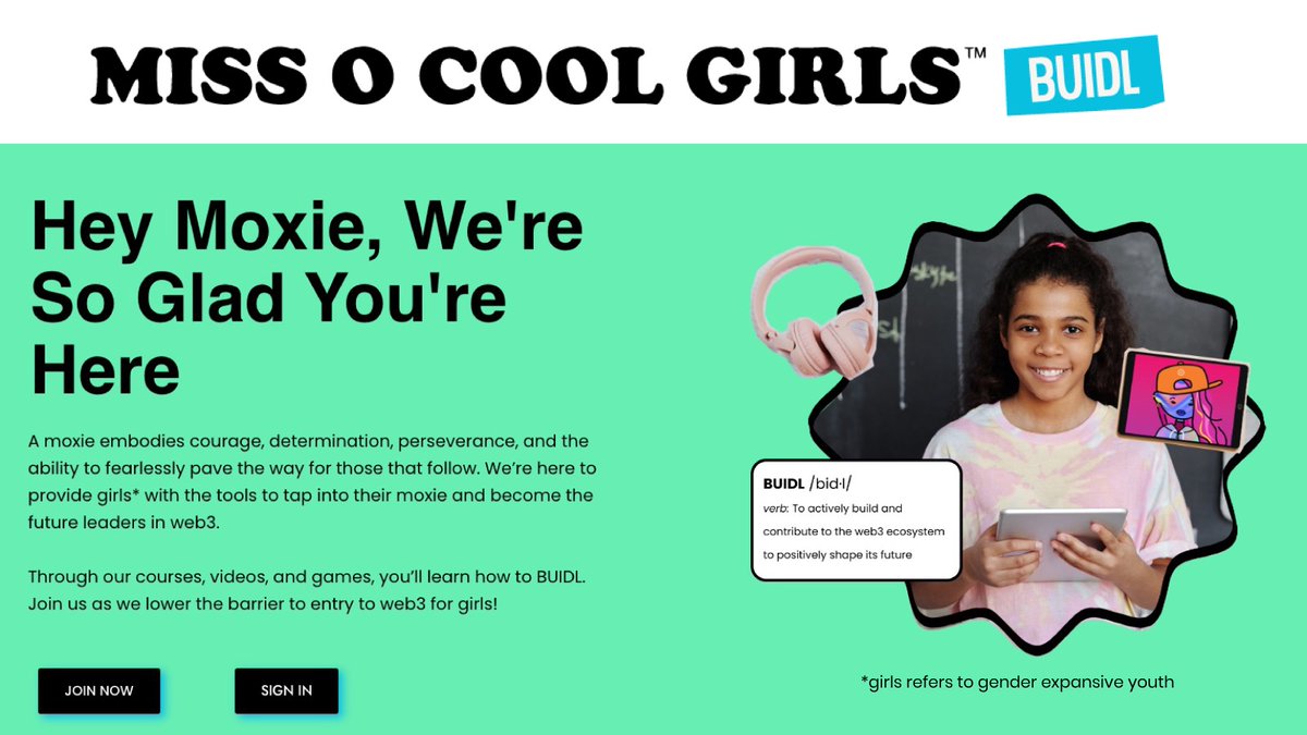 Introducing Miss O Cool Girls BUIDL: lowering the barrier to entry in web3 for girls! 

Providing girls with the free tools and education they need to become the next generation of builders, creators &amp; leaders in web3 and beyond🚀

learn.missocoolgirls.xyz