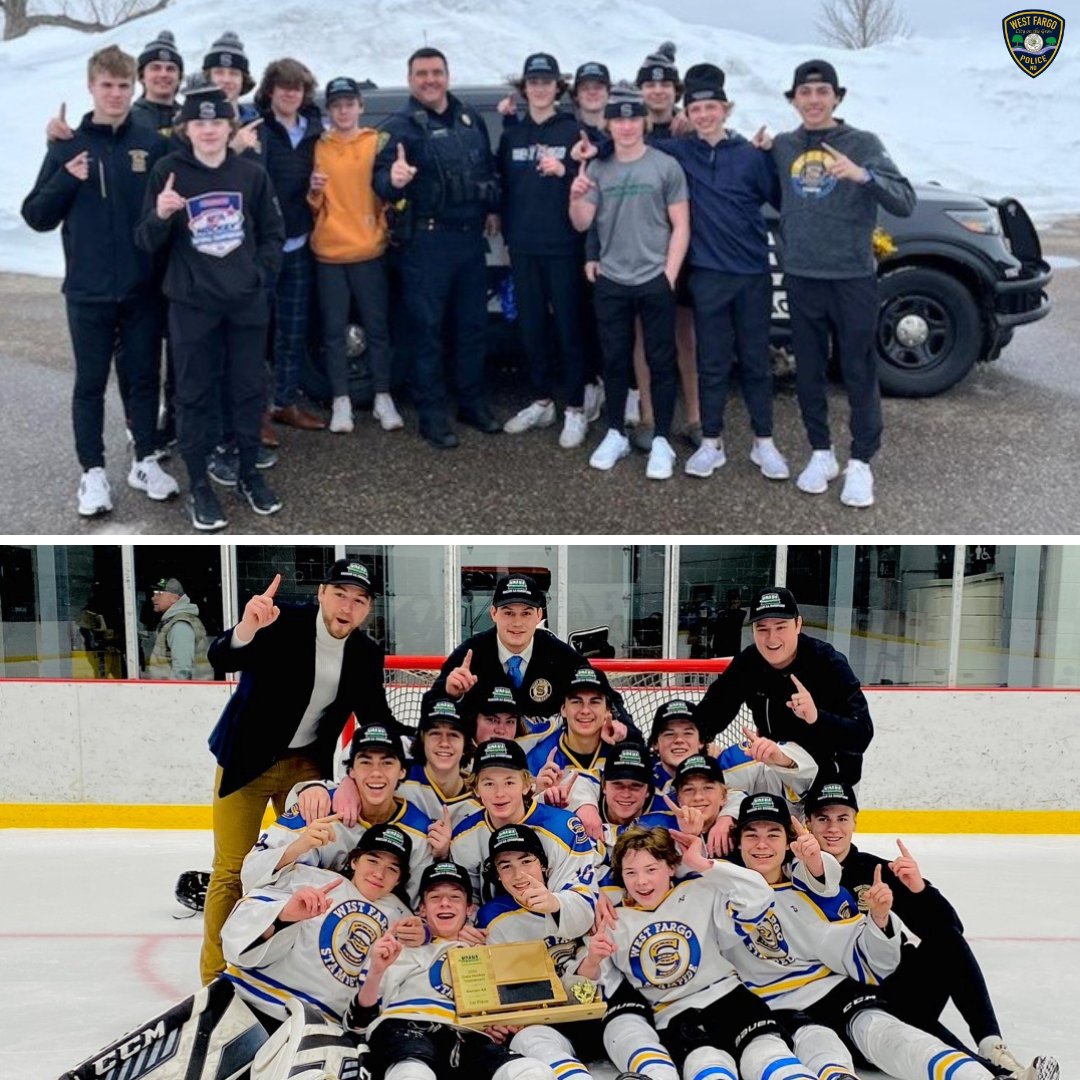 Congratulations to the West Fargo Stampede Bantam AA hockey team on their state championship!🏆

Officer Morris met the families on the interstate and escorted the boys into town - an entrance worthy of champions!🚔🏒

#WestFargosFinest
