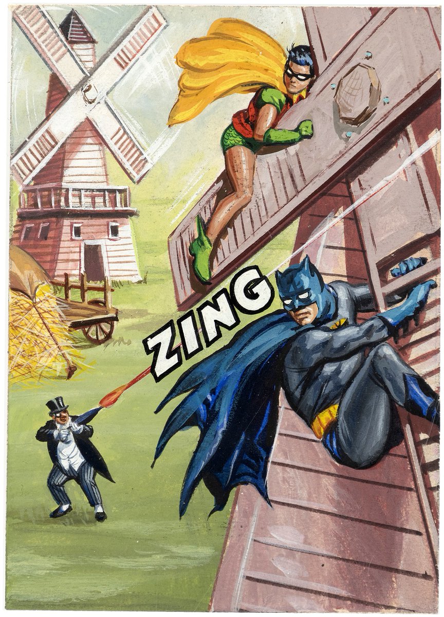 HakesAuctions's tweet photo. The 1966 @Topps @Batman #tradingcards are some of the coolest of the #60s, painted by #NormSaunders. Bidding on original #art for one of these cards - #Batman &amp; #Robin vs. The #Penguin - is now open at @HakesAuctions! 🦇🐧🦇 https://t.co/7Z1v93x2OC
#DCComics #Topps #collector https://t.co/rDkhazl3kM