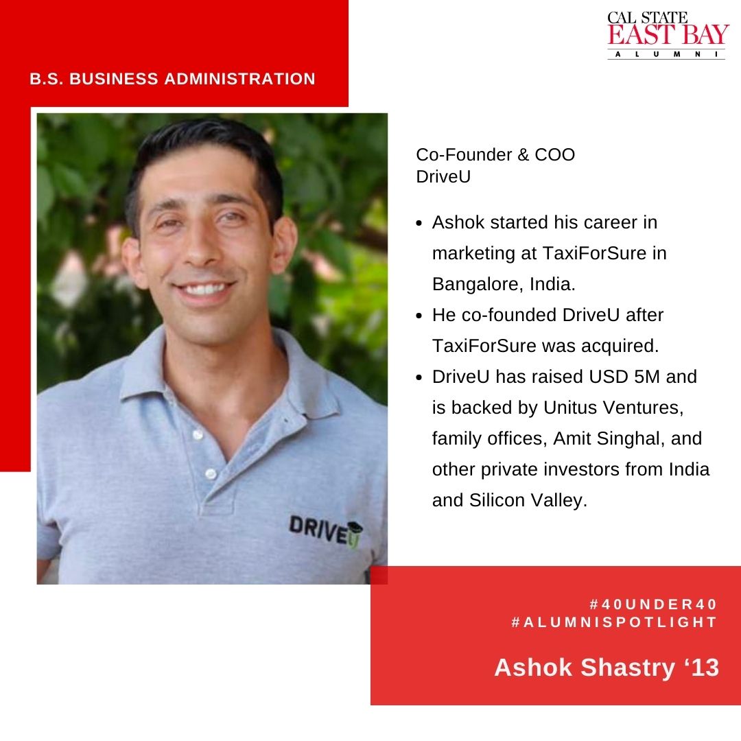 CSUEBalumni's tweet photo. From Marketing at TaxiForSure to Co-Founding DriveU: Ashok's Journey to Revolutionize Private Transportation with Technology. 

#CSUEBAlumni #ForeverPioneer #HaywardAlumni #CalStateHayward #HaywardState #Hayward #CalStateEastBay #Alumni #EastBay #40Under40 https://t.co/Dou5vN1MGl