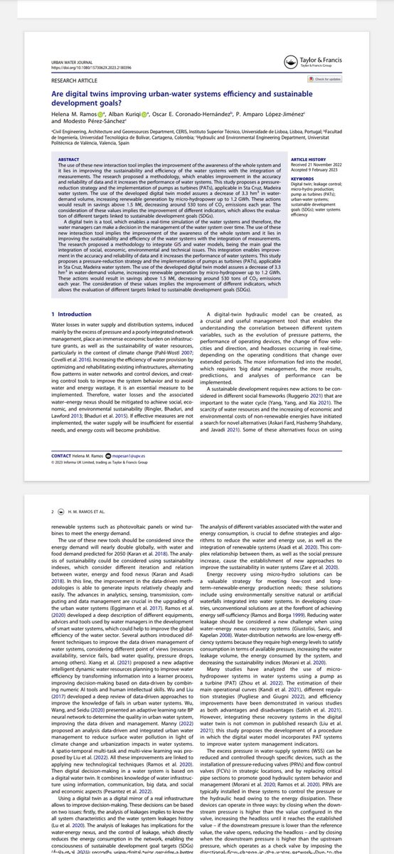 Our last publication :
A digital twin model assures a decrease of 3.3 hm3 in water demand volume, increasing renewable energy by micro-hydro up to 1.2 GWh. These actions would result in savings above 1.5 M€, decreasing around 530 tons of CO2 emissions each year and fit SDGs.