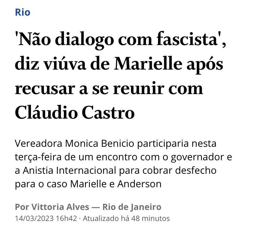 monica_benicio's tweet photo. Não dialogo com fascista, não poso pra foto com o Governador das chacinas. Ou existe incompetência da polícia, ou força políticas estão atrapalhando a investigação! #QuemMandouMatarMarielle #JusticaPorMarielleeAnderson  
 (Link ⬇️) https://t.co/KgIW8nByVl