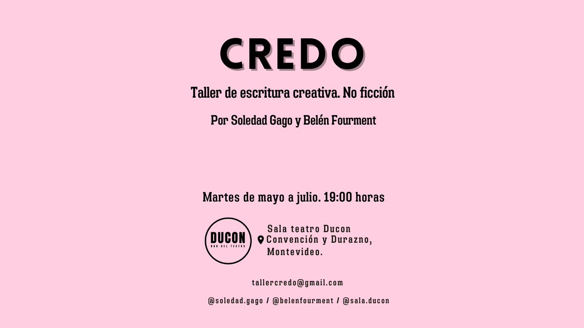 soledadgago's tweet photo. Amigos y amigas de Twitter, de mayo a julio daremos este taller/laboratorio con mi amiga @belenfourment. Es para cualquiera que tenga ganas de experimentar con la escritura y es eso, un lindo experimento. 
Nos pueden escribir a tallercredo@gmail.com 🌟😊 https://t.co/MN8gZtJTX3