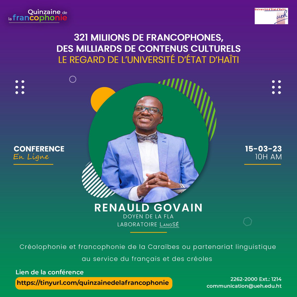 Renauld Govain 🇭🇹 (@renauld_govain) on Twitter photo Je vous invite à une "Créolophonie & francophonie dans la Caraïbe ou partenariat linguistique au service du français et des créoles"
Lien Microsoft Teams pour se connecter : tinyurl.com/quinzainedelaf…
Je vous y attends nombreux
<a href="/LangSE_labo/">Laboratoire Langue, Société, Éducation - LangSÉ</a> <a href="/SheslyPython/">Shesly Python</a> <a href="/MiyahEstime/">Miy🤎✨</a> <a href="/leevensvilme/">Leevens Vilme</a> Je vous invite à une "Créolophonie & francophonie dans la Caraïbe ou partenariat linguistique au service du français et des créoles"
Lien Microsoft Teams pour se connecter : tinyurl.com/quinzainedelaf…
Je vous y attends nombreux
<a href="/LangSE_labo/">Laboratoire Langue, Société, Éducation - LangSÉ</a> <a href="/SheslyPython/">Shesly Python</a> <a href="/MiyahEstime/">Miy🤎✨</a> <a href="/leevensvilme/">Leevens Vilme</a>