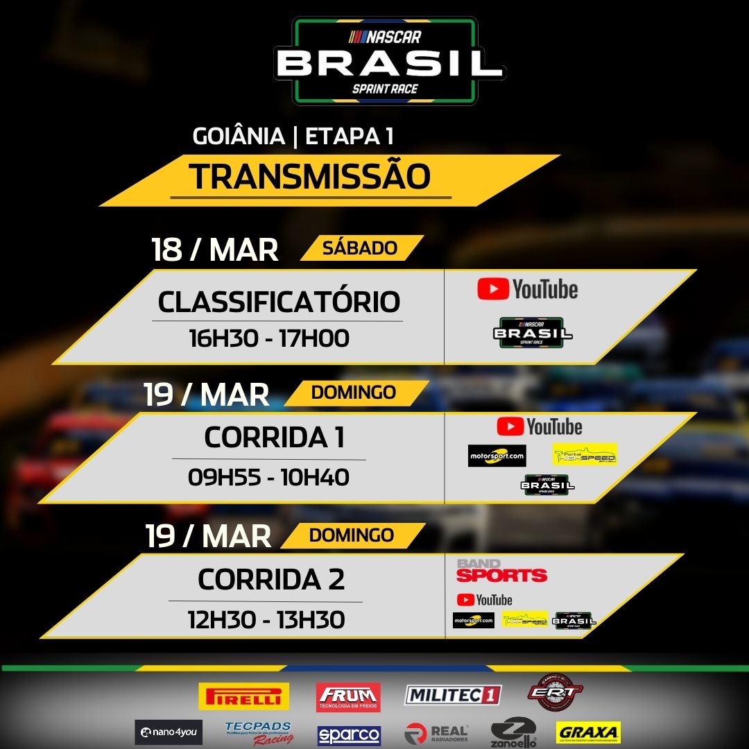 NASCAR Brasil Sprint Race on X: A BandSports exibirá todas as emoções da  NASCAR Brasil, que transmitirá, ao vivo, a última corrida de cada etapa,  junto com os momentos da Corrida 1.