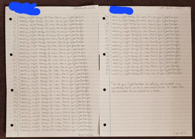 CyberDomGer's tweet photo. One of my #subs just finished his #linewriting. Looks good, well done. https://t.co/b0FxZ1moJB