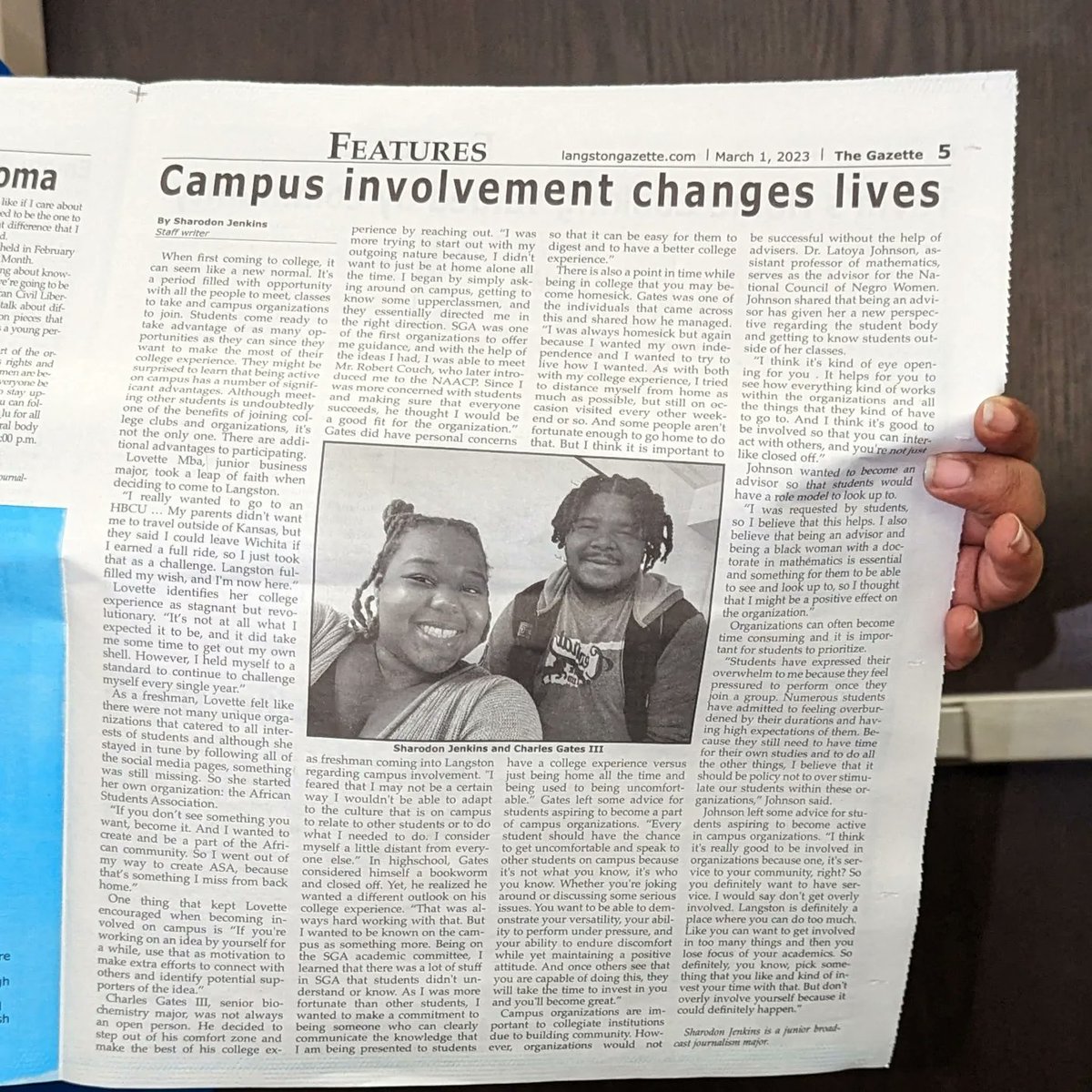 EOS_SGRho's tweet photo. Campus Involvement Changes Lives written by Soror Sharodon Jenkins ππ Her article is featured in The Gazette at Langston University. @sgrhoswregion
@SGRho
We are proud of you Soror!
#SigmaGammaRho #SGRho #SigmaSWR #Greater #SGRhoSWRegion #LeadingwithLOVEandExcellence https://t.co/uYLyhIbtHI
