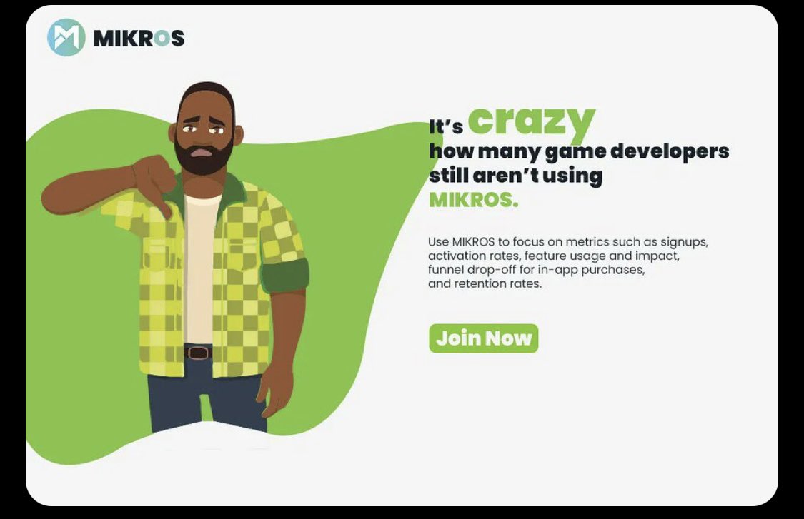 GameDevBuddy's tweet image. Hi Game Devs! 😎

Do you want more exposure to your games?🔥💥

MIKROS got your back!😃

Check out how MIKROS can assist in your game project😉: buff.ly/3bZtxFr

Thank me later! 😊

#IndieGameDev 
#gamedevelopment 
#mikrosanalytics
#unity3d
#gamedevelopers
#indiegames