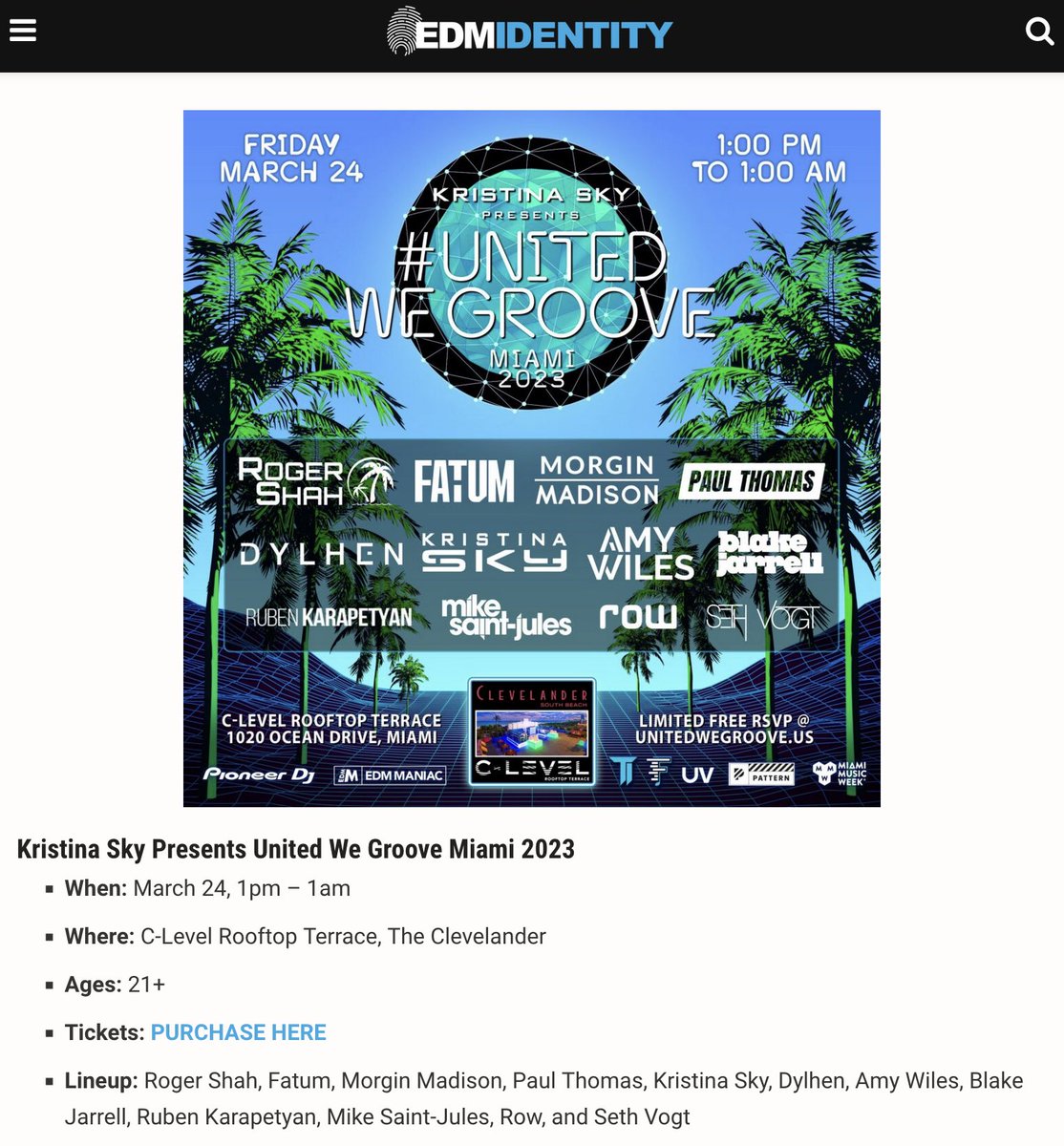 UnitedWeGroove (@unitedwegroove_) on Twitter photo Big love to <a href="/EDMIdentity/">EDM Identity</a> for including us in their Guide to Miami Music Week 2023 🙏🏻🌴
Check it out here: edmidentity.com/2023/03/12/you…
Free RSVP for UWG: bit.ly/UnitedWeGroove… #mmw Big love to <a href="/EDMIdentity/">EDM Identity</a> for including us in their Guide to Miami Music Week 2023 🙏🏻🌴
Check it out here: edmidentity.com/2023/03/12/you…
Free RSVP for UWG: bit.ly/UnitedWeGroove… #mmw