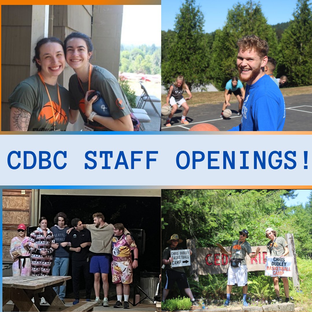 Calling all graduated campers, past staff members, or anyone who is 18 or older and wants to be a part of the CDBC family!

Our staff application is now open 
Camp will be July 23rd to July 28th🏀

Please email kaiulani@chrisdudley.org for a staff application!