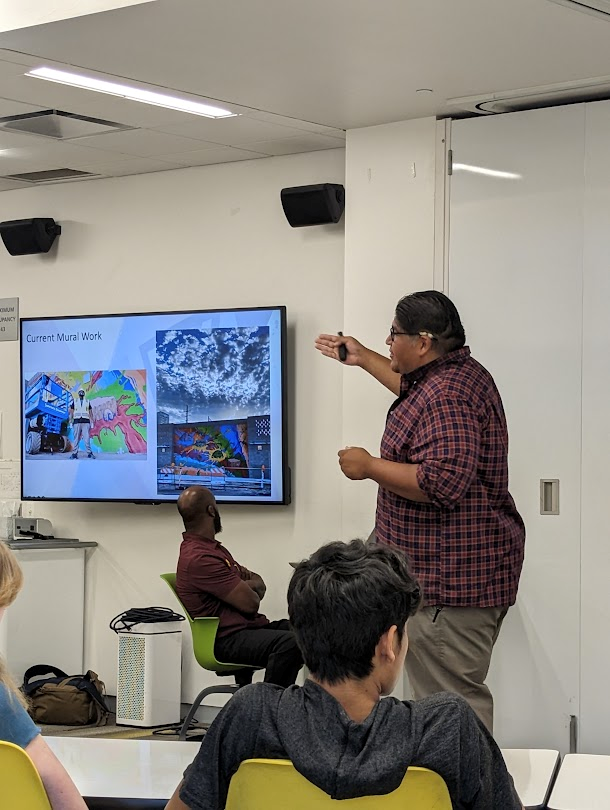 herbergeracad's tweet photo. Today, local artist Dwayne Manuel discussed how he weaves his passion for his culture, family, and experiences into his artwork. Our students continue to express how much they appreciate incorporating guest speakers from the community into our studies! https://t.co/XtHEBiMGu2