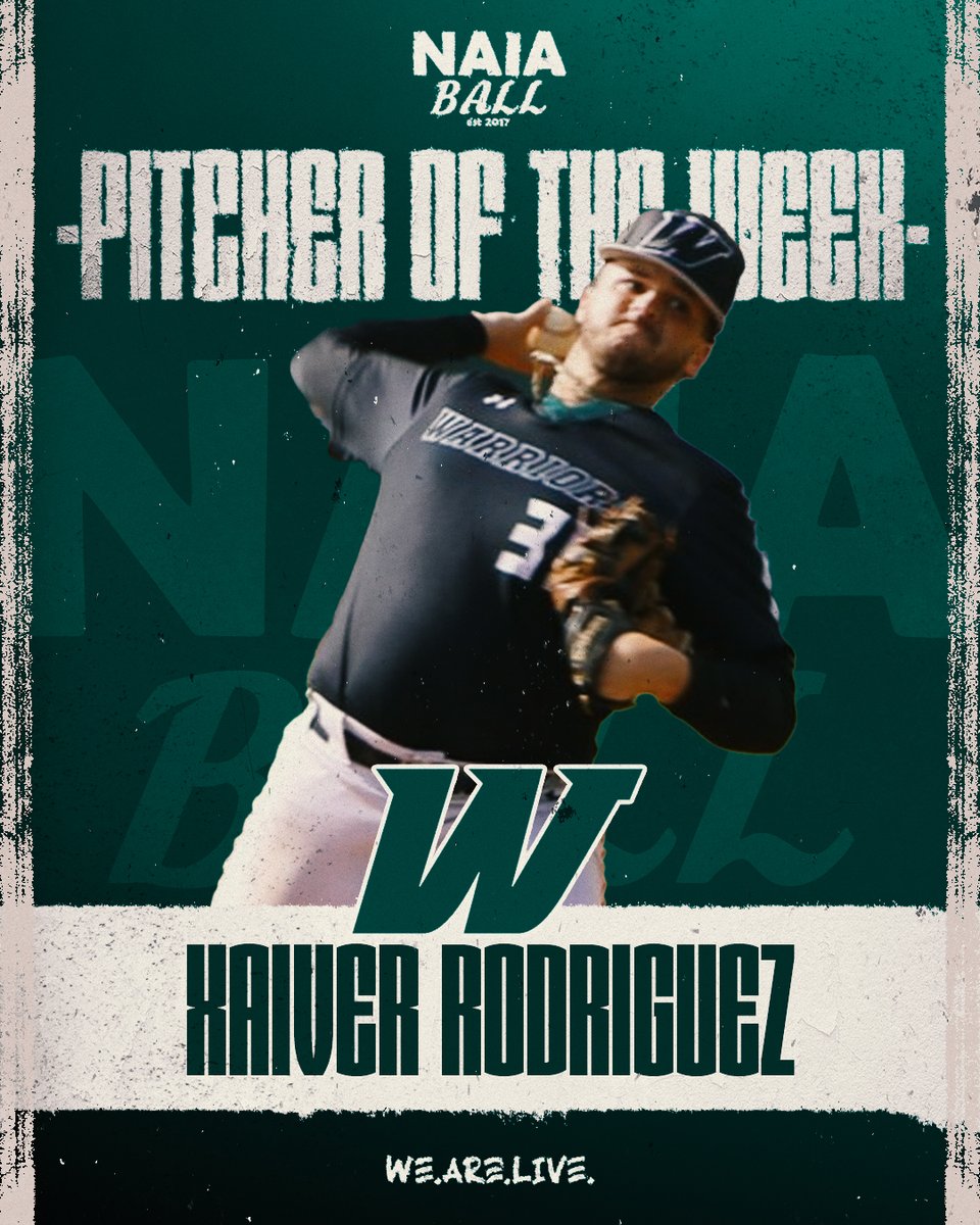 The NAIA Ball Pitcher of the Week is Webber Internationals Xavier Rodriguez.

The senior toss a no-hitter striking out 9 batters.

Final line: 7IP, 0H, 0R, 1BB, 9Ks

Read here: bit.ly/3lfbBPq
#NAIABall