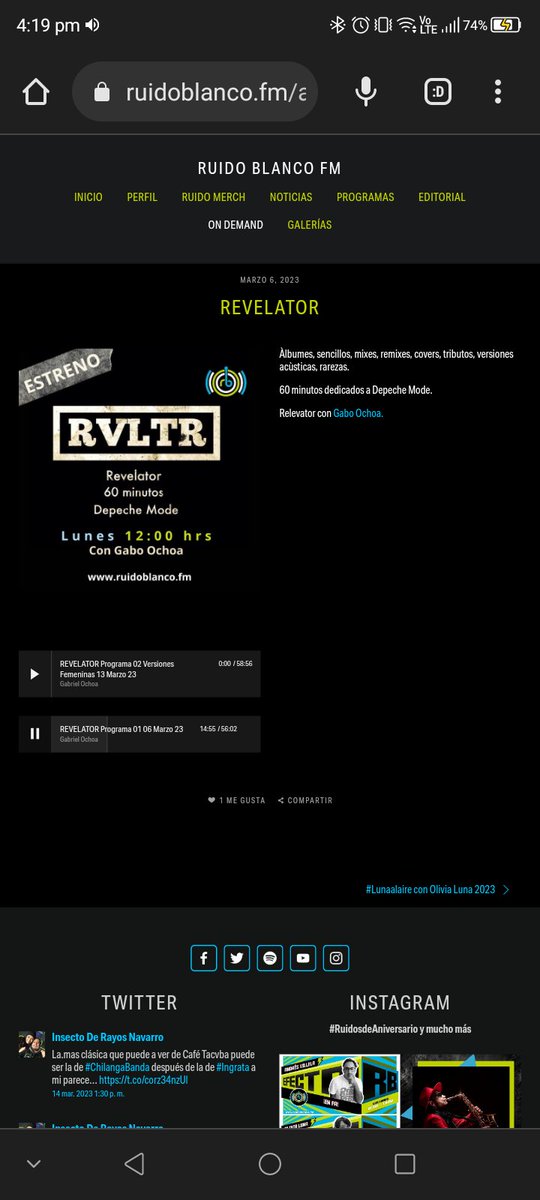 Pues ya andamos actualizandonos en esto <a href="/GabrielOchoaMX/">Gabriel Ochoa</a> porque no puedo escucharlo en su horario habitual!!! Y wooooow con estos primeros programas ...... gracias <a href="/LunaOlivia/">Olivia Luna ✨</a> por traernos un programa así.....ya nomas vamos por el <a href="/primaveracero1/">Primavera Cero</a> o no mi querida <a href="/marggielop/">Margot Cortázar</a> jejeje