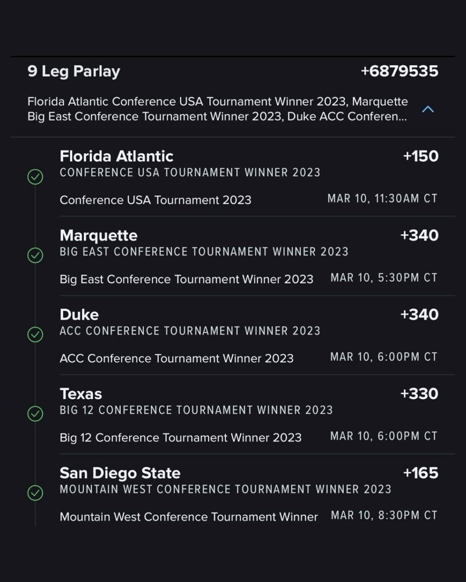 br_betting's tweet photo. CORRECTLY PREDICTED NINE CONFERENCE TOURNEY WINNERS FOR $68K 😱

HOW?!?!

(via @cgreen1ee @FDSportsbook) https://t.co/uBRV2kQZJV