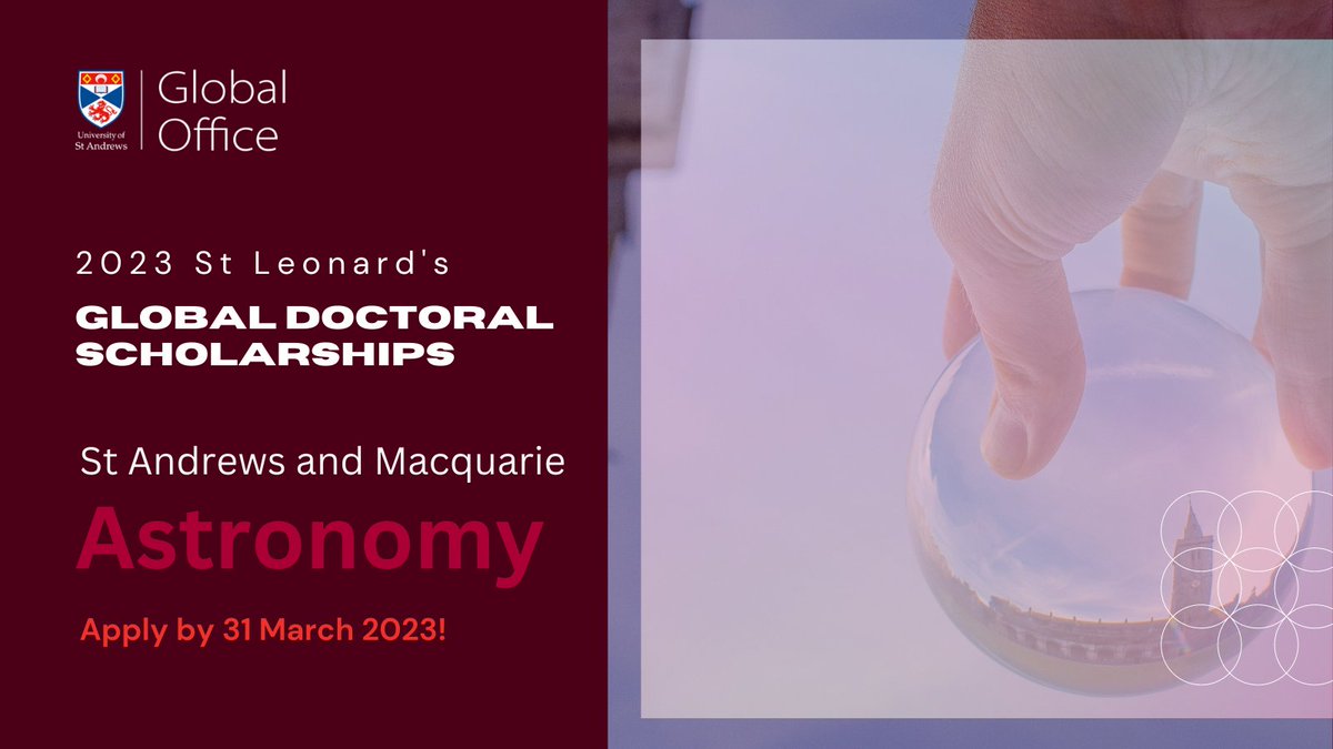 GlobalOfficeStA's tweet photo. 📢Scholarship 7: Applications Open!
#GlobalPhDs at @PhysAstroStAnd, @univofstandrews have the opportunity to undertake a part of their doctoral research at @Macquarie_Uni!
‼️ Deadline: 31 March
Read more and apply now ➡️ https://t.co/wQ7jIa1FTm https://t.co/f9S2qLkRDg