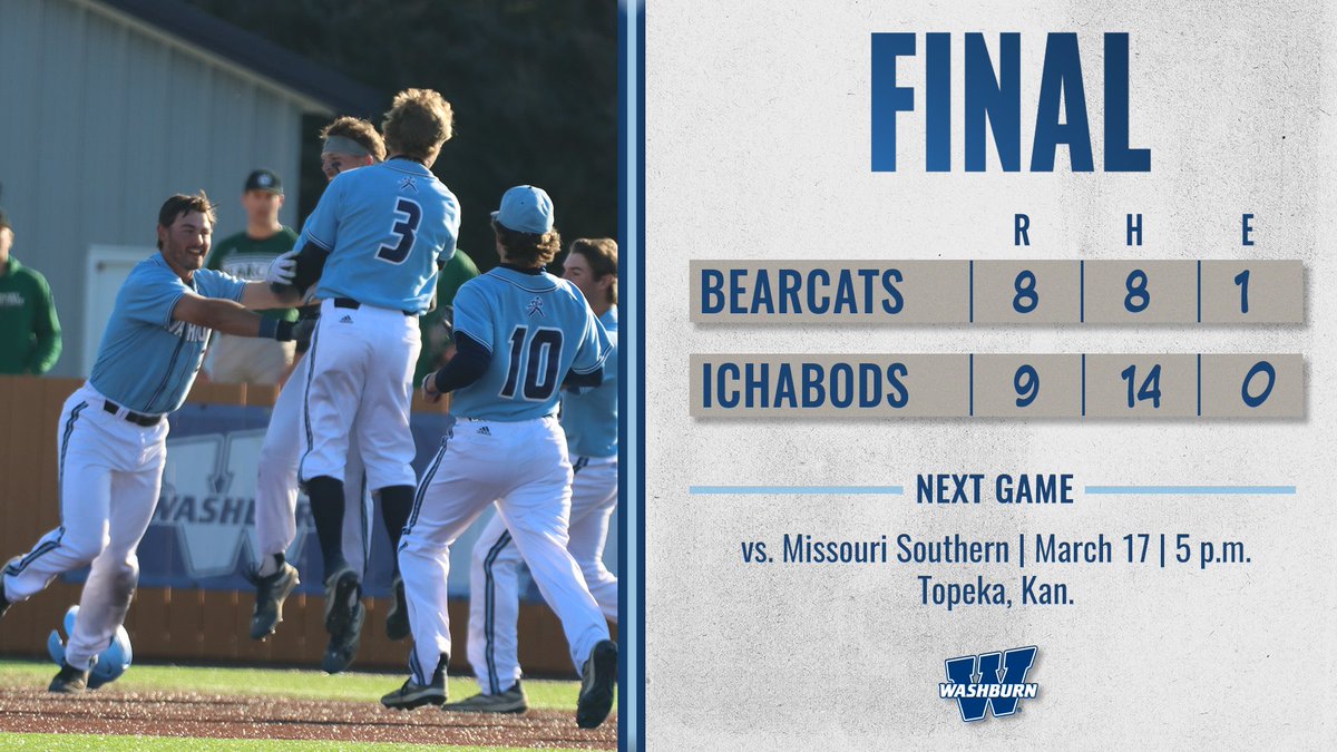 FINAL | Washburn walks it off in the bottom of the ninth! Cal Watkins led off the inning with a double and then later scored on a sacrifice fly by Trevor McCollum! #GoBods