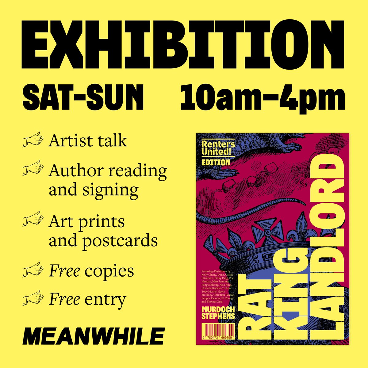 rentersunited's tweet photo. Join us to celebrate all things Rat King Landlord! This Saturday and Sunday at Meanwhile Gallery in Pōneke! https://t.co/WH7sDDTFNC