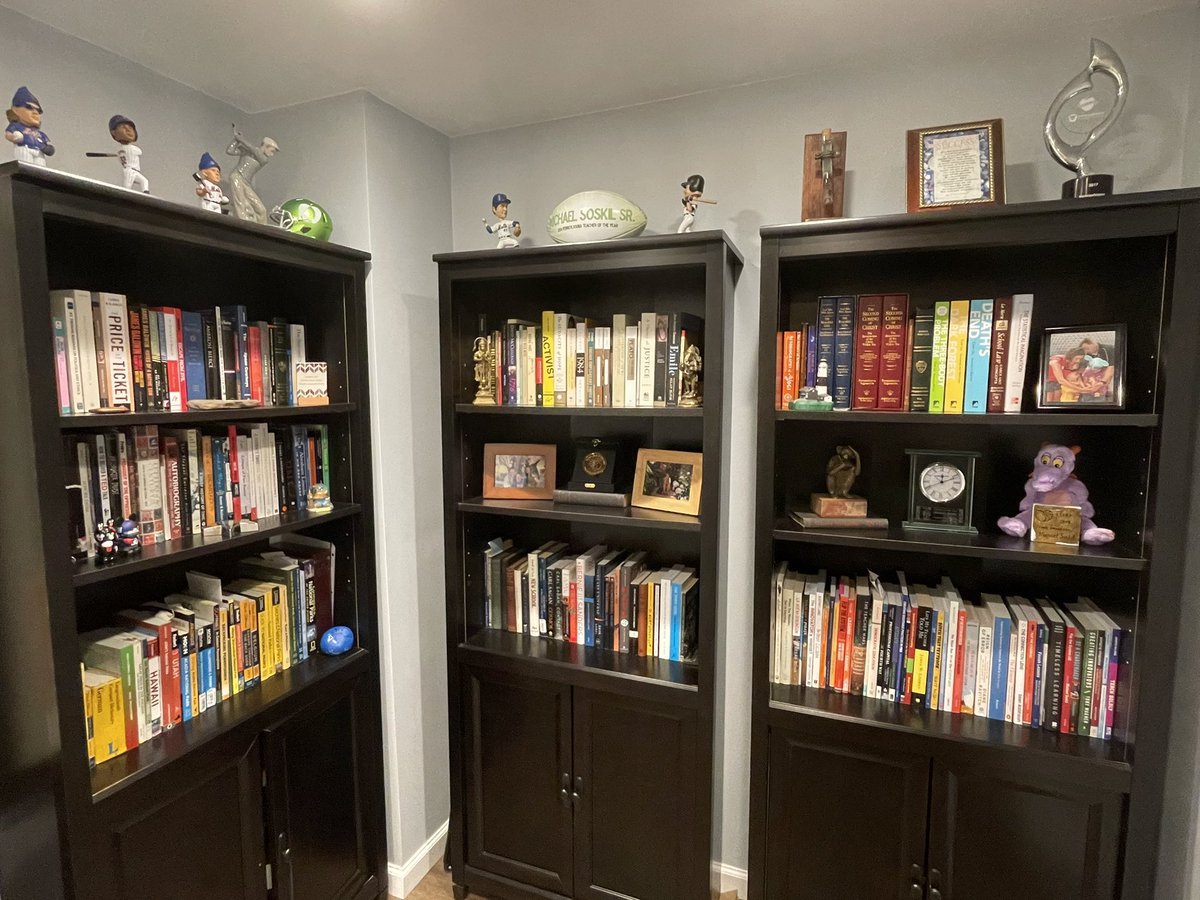 Spent my snow day reorganizing my office bookshelves alphabetically by author and by topic (separating out some education reference books, travel books, and sci-fi paperbacks). From Aczel to Yukteswar.